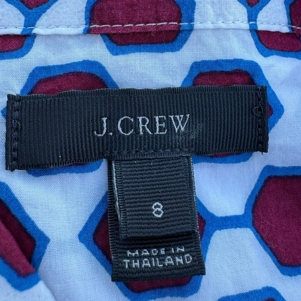 J.Crew Women’s Cotton Shirt Maroon White Navy‎ Long Sleeve Pull Over Half Button